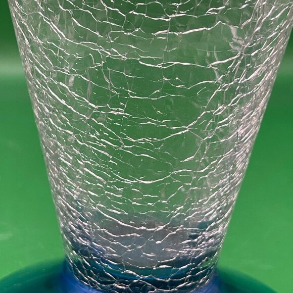 Mid Century Barware Drinking Glasses Crackle Glass Cone Shape Blue Base Set of 2 - Picture 13 of 13